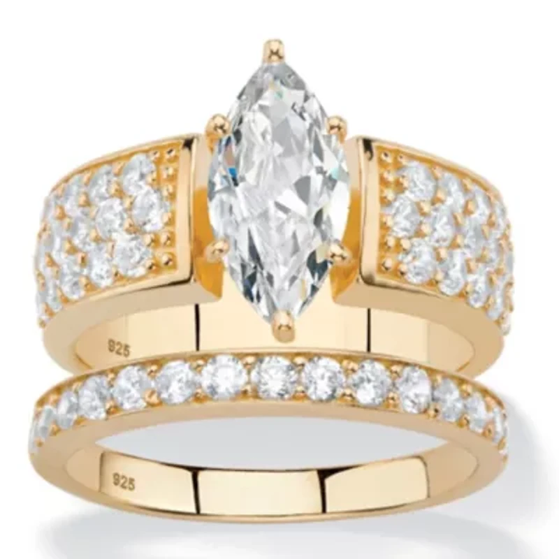 3.01 TCW Cubic Zirconia 14k Gold-plated Sterling Silver 2-Piece Bridal Ring Set