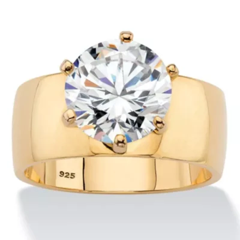 4.0 Cttw. Gold-Plated Sterling Silver Cubic Zirconia Solitaire Ring