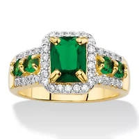 2.62 Cttw. Simulated Green Emerald & Cubic Zirconia 18k Gold-Plated Halo Ring