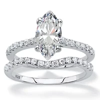 2.34 TCW Marquise Cubic Zirconia Platinum-plated Silver 2-Pc. Bridal Ring Set