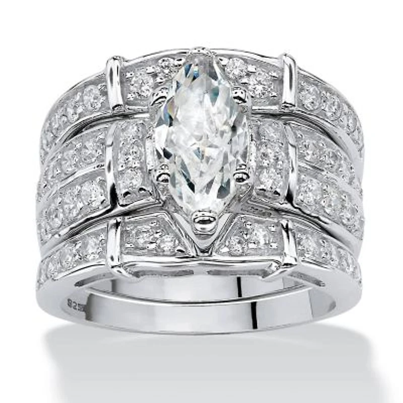 3.05 TCW Cubic Zirconia Three-Piece Bridal Set .925 Sterling Silver