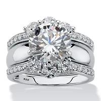 Cttw. Platinum-plated Silver Cubic Zirconia 2-Piece Jacket Wedding Ring Set