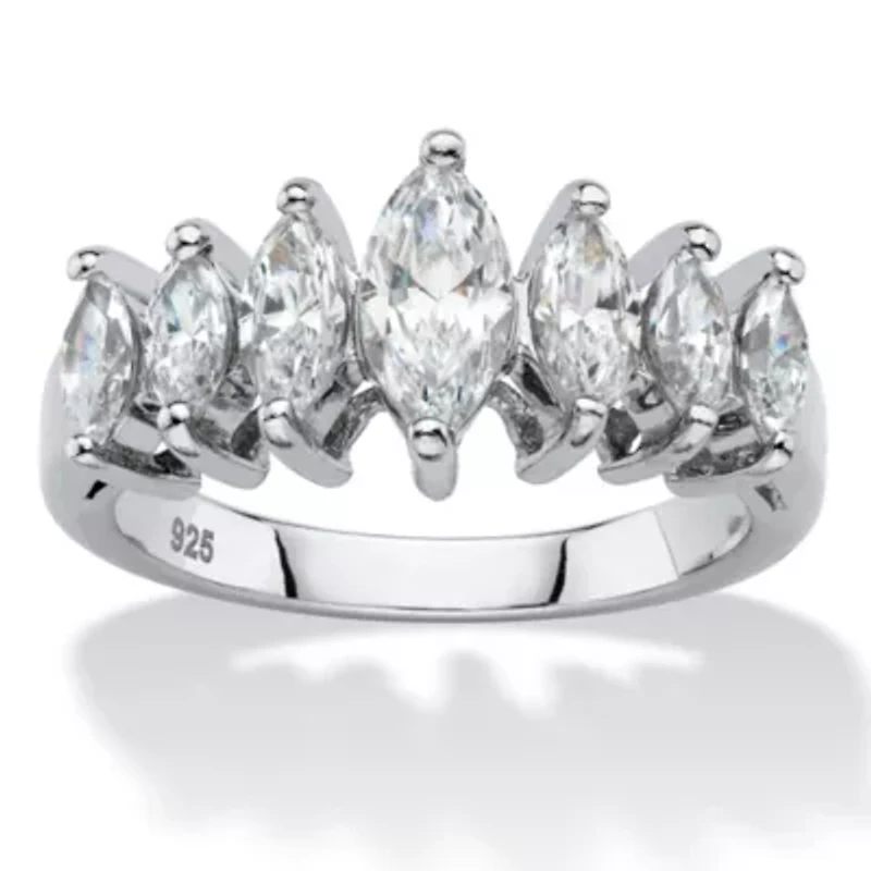 1.50 Cttw Platinum-plated Silver Marquise-Cut Cubic Zirconia Anniversary Band