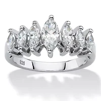 1.50 Cttw Platinum-plated Silver Marquise-Cut Cubic Zirconia Anniversary Band