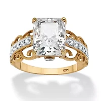 3.94 TCW Emerald-Cut Cubic Zirconia Scroll Ring 10k Gold