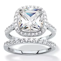 3.49 TCW Cubic Zirconia 2-Piece Platinum-plated Sterling Silver Halo Bridal Set