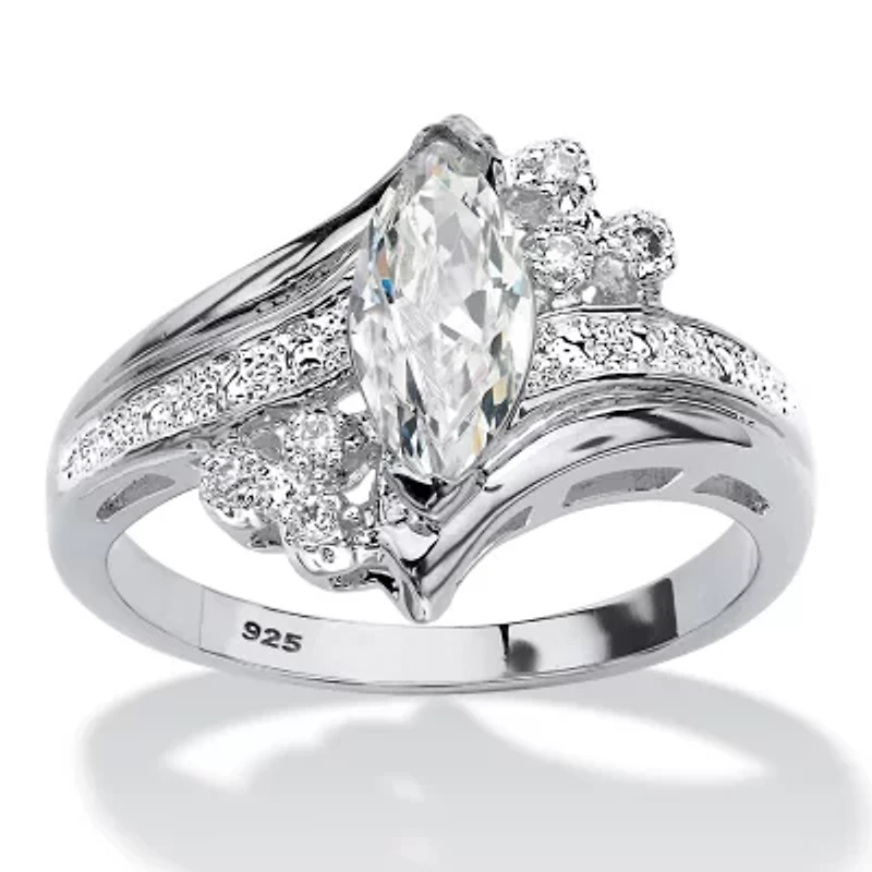1.03 TCW Marquise-Cut Cubic Zirconia Platinum-Plated Silver Engagement Ring
