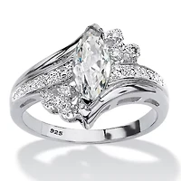 1.03 TCW Marquise-Cut Cubic Zirconia Platinum-Plated Silver Engagement Ring