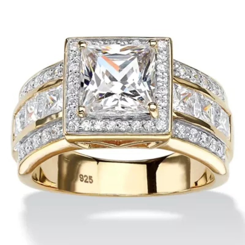 2.92 TCW Princess-Cut Cubic Zirconia 18k Gold-plated Sterling Silver Halo Ring