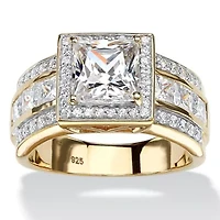 2.92 TCW Princess-Cut Cubic Zirconia 18k Gold-plated Sterling Silver Halo Ring