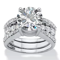 4.80 Cttw. Cubic Zirconia Platinum-plated Silver 2-Piece Jacket Wedding Ring Set