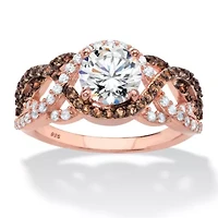2.64 Cttw. 18K Rose Gold Plated Silver Cubic Zirconia and Smoky Glass Ring