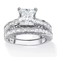 3.38 TCW CZ Two-Piece Bridal Set Platinum-plated Sterling Silver
