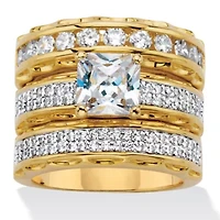 3.10 TCW Princess-Cut Cubic Zirconia Gold-Plated Wedding Ring Set
