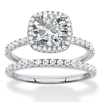 2.65 TCW Marquise Cubic Zirconia Platinum Plated .925 Silver 2-Pc. Halo Ring Set