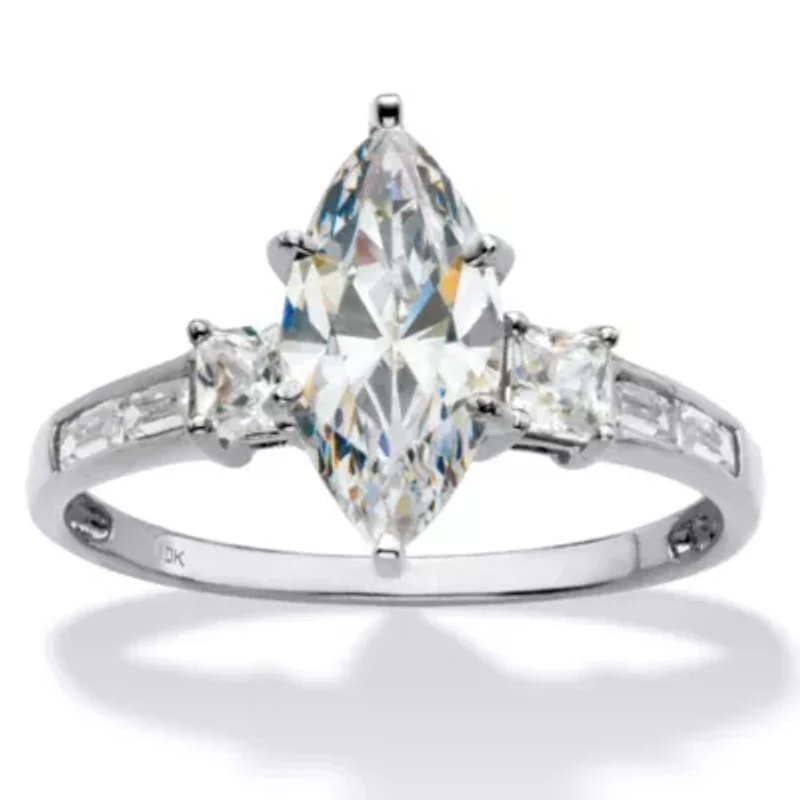 2.56 Cttw. Marquise-Cut Solid 10k White Gold Cubic Zirconia Engagement Ring