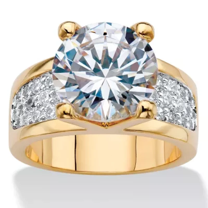 6.96 Cttw. Round Gold-Plated Cubic Zirconia Bridge Engagement Ring