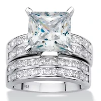 5.15 Cttw. Princess-Cut Platinum-plated Silver Cubic Zirconia Wedding Ring Set