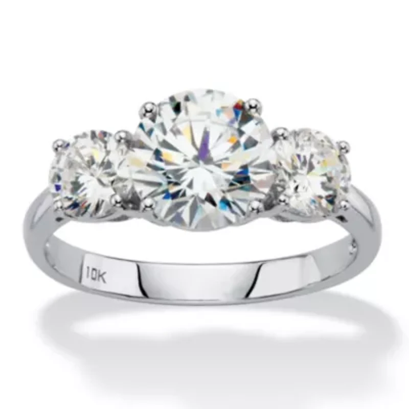 3 TCW Cubic Zirconia 10k White Gold 3-Stone Bridal Engagement Ring