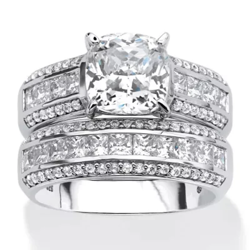 3.37 TCW Cubic Zirconia 2-Piece Bridal Set Platinum-plated Sterling Silver