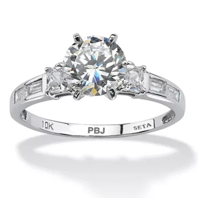 2.14 TCW Round Cubic Zirconia and Baguette Accents Ring 10k White Gold