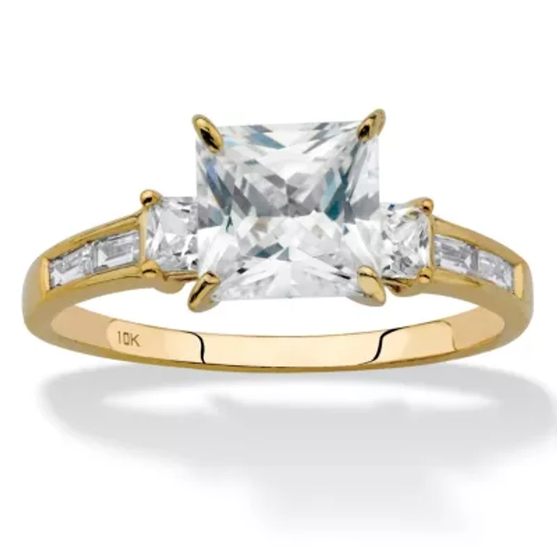 2.18 Cttw. Solid 10k Yellow Gold Princess-Cut Cubic Zirconia Engagement Ring