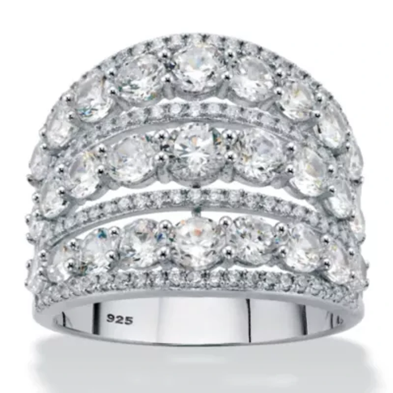 5.23 Cttw. .925 Sterling Silver Round Cubic Zirconia Openwork Dome Cocktail Ring
