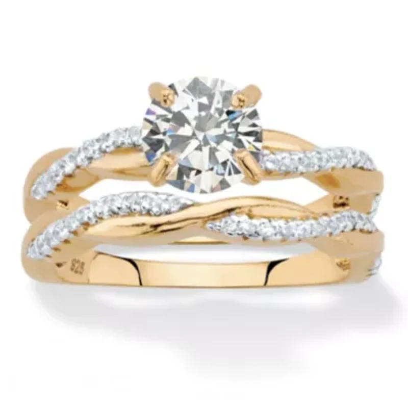1.79 Cttw. 2-Piece 18k Gold .925 Sterling Silver Cubic Zirconia Wedding Ring Set