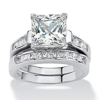 3.81 TCW CZ 2-Piece Bridal Set Platinum Plated .925 Sterling Silver