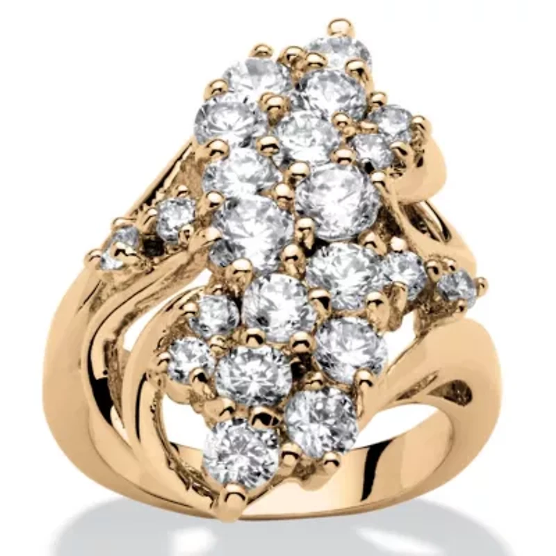 3.44 TCW Cubic Zirconia Gold-Plated Cluster Wave Ring