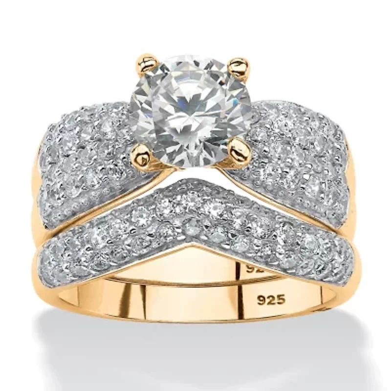 3.21 TCW Round CZ Bridal Set Gold-Plated Sterling Silver