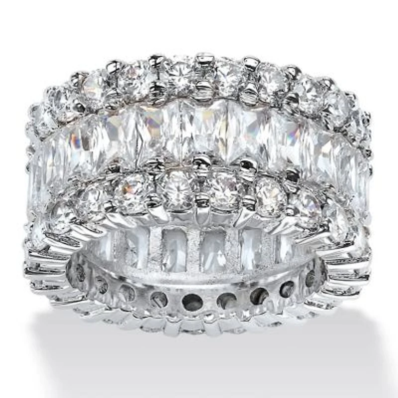 12.42 TCW Baguette-Cut Cubic Zirconia Platinum-plated Silver Eternity Ring