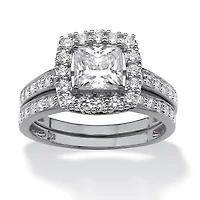 1.93 TCW Cubic Zirconia Bridal Set Platinum-plated Sterling Silver