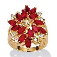 Red Crystal 18k Gold-Plated Flower Cocktail Ring