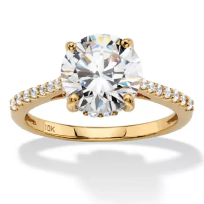3.31 TCW Round Cubic Zirconia Solid 10k Yellow Gold Bridal Engagement Ring