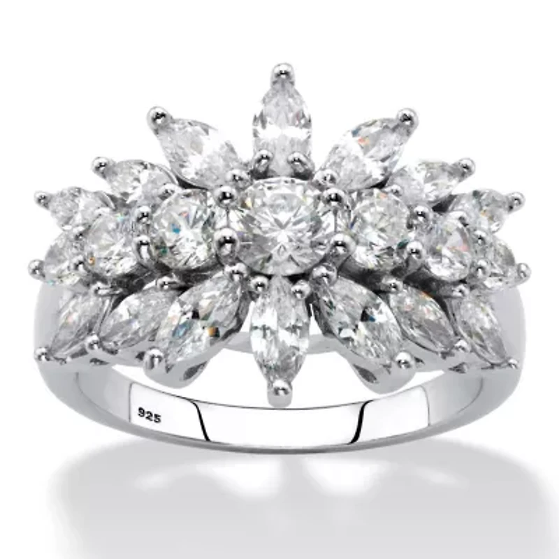 2.67 Cttw. Sterling Silver Marquise-Cut Cubic Zirconia Starburst Cluster Ring
