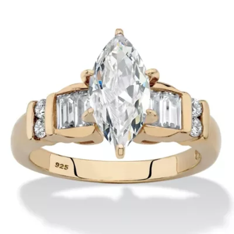 2.69 Cttw 14k Gold-plated Silver Marquise-Cut Cubic Zirconia Engagement Ring