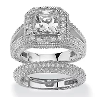 5.08 TCW Cubic Zirconia 2-Piece Bridal Set Platinum-plated Sterling Silver