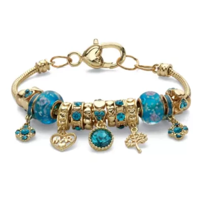 Simulated Birthstone Goldtone Charm Bracelet 8"