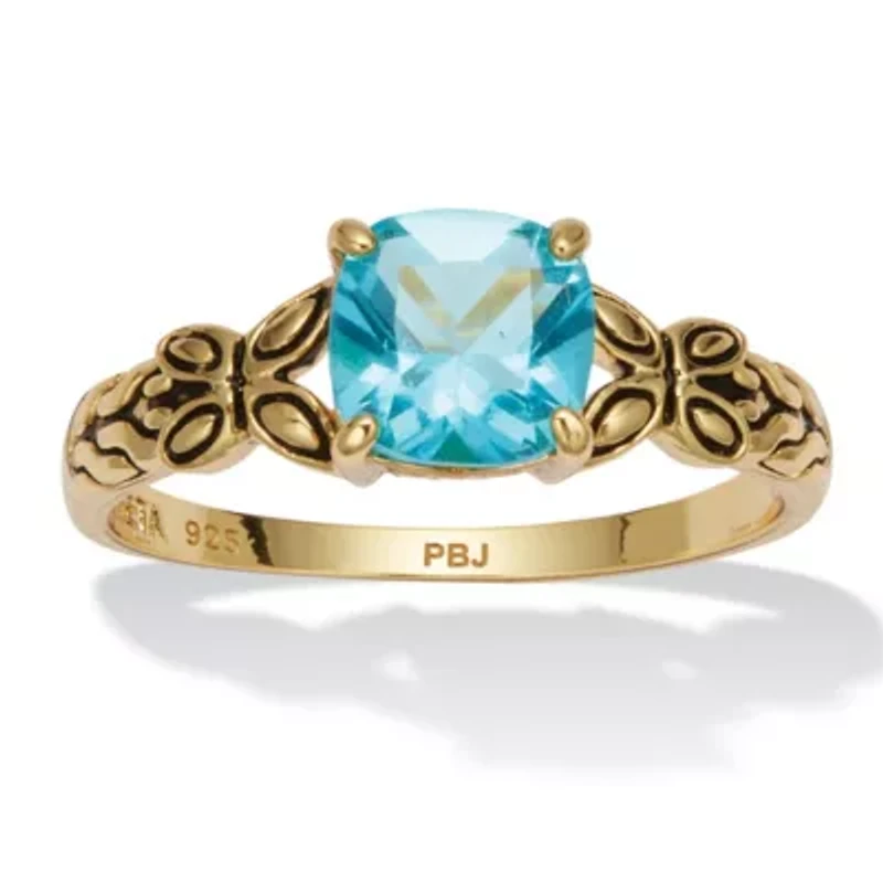 Cushion Cut Birthstone Ring Gold-plated Sterling Silver