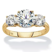 3 Cttw. Solid 10k Yellow Gold Round Cubic Zirconia 3-Stone Engagement Ring
