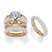 8.26 Cttw. Round Cubic Zirconia 18k Gold-Plated Set with FREE BONUS Ring
