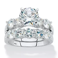 4.25 Cttw. Round Cubic Zirconia Platinum-plated Silver 2-Piece Bridal Ring Set