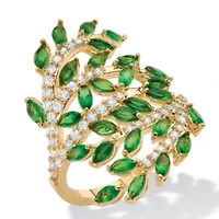 3.25 Cttw. Marquise-Cut Simulated Green Emerald & CZ Gold-Plated Leaf Ring