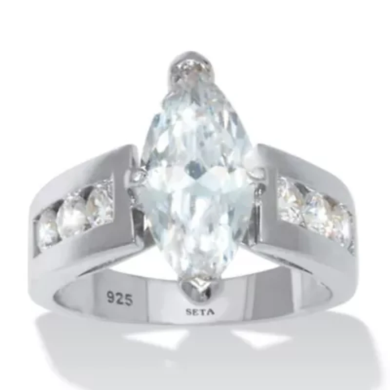 2.9 TCW Marquise-Cut Cubic Zirconia Sterling Silver Bridal Ring