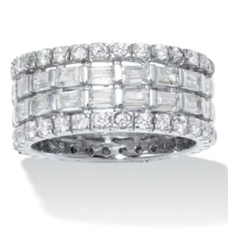 7.02 TCW Baguette Cubic Zirconia Sterling Silver 4-Row Eternity Band