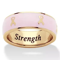 Breast Cancer Awareness Pink Enamel Inscribed Ribbon Eternity Band