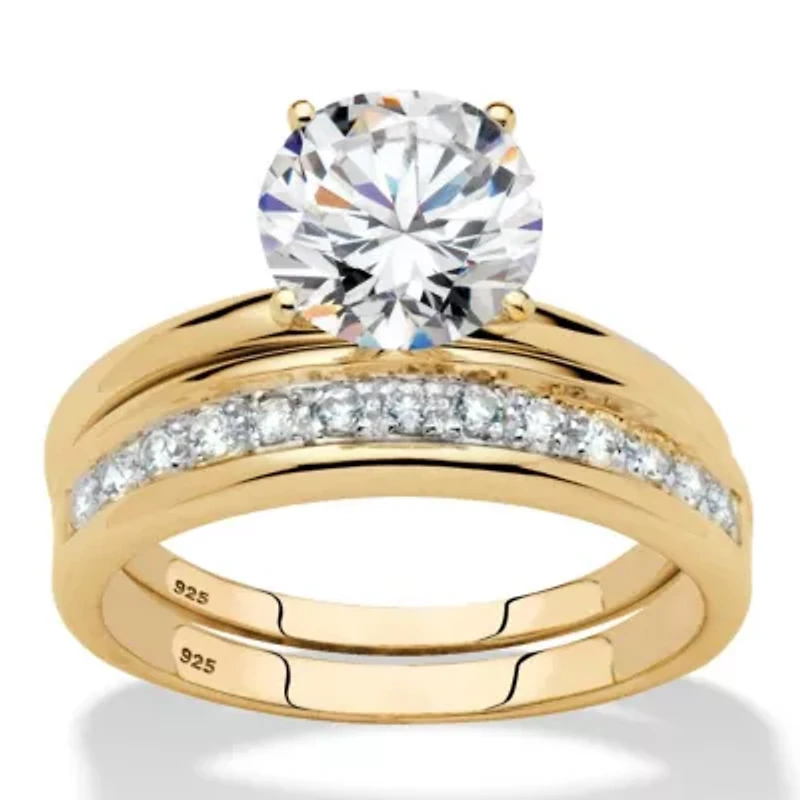 2.20 TCW Cubic Zirconia 18k Gold-plated Silver Solitaire Wedding Ring Set