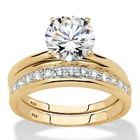 2.20 TCW Cubic Zirconia 18k Gold-plated Silver Solitaire Wedding Ring Set