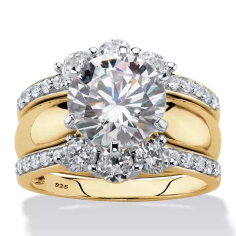 4.66 Cttw. Gold-Plated Silver Cubic Zirconia 2-Piece Jacket Wedding Ring Set